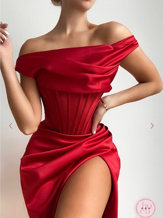 House of CB Dresses & Skirts - House of CB Off-Shoulder Red Satin Corset Gown